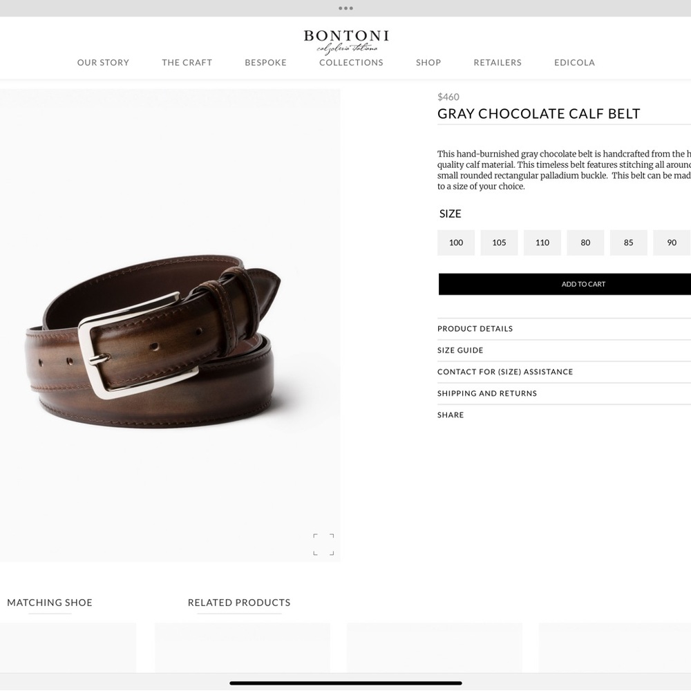 Bontoni Chocolate Calf Leather Belt